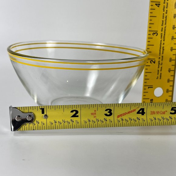 Vtg Arcoroc France Bowls Cereal Salad Soup Clear Glass Yellow Stripes Lot of 3 - Picture 10 of 11